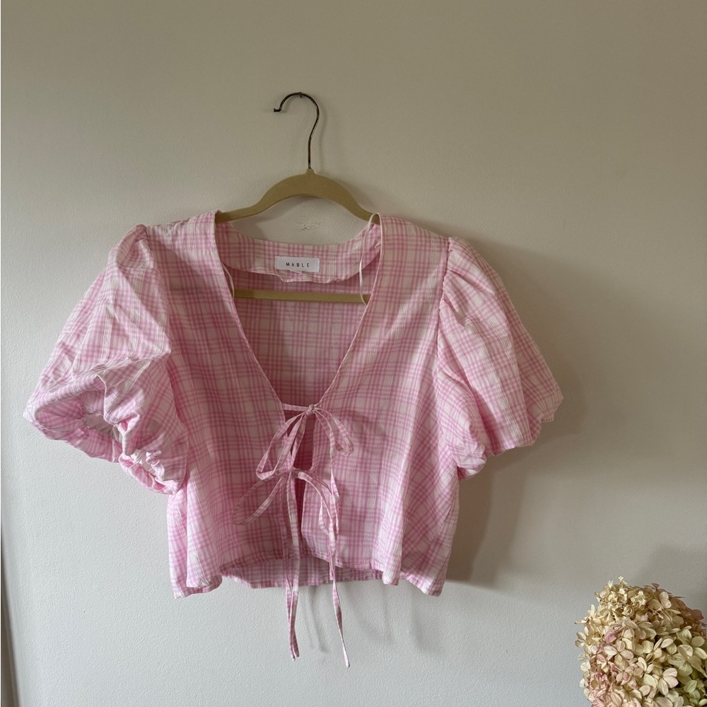 puffy sleeve tie front top